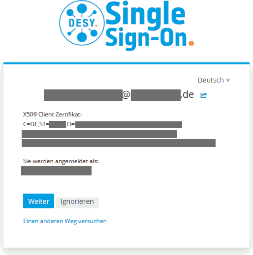 Screenshot of keycloak asking for X509 certificate.