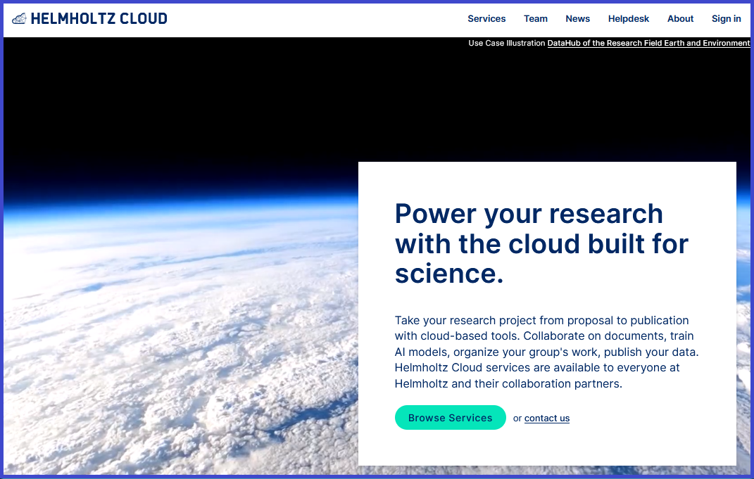 Screenshot of Helmholtz Cloud's landing page