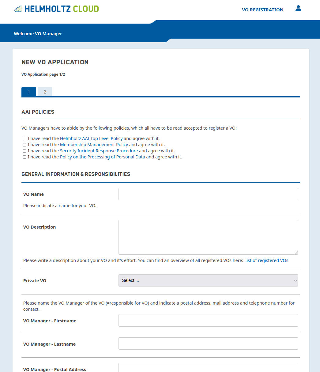 Screenshot of VO registration form in plony