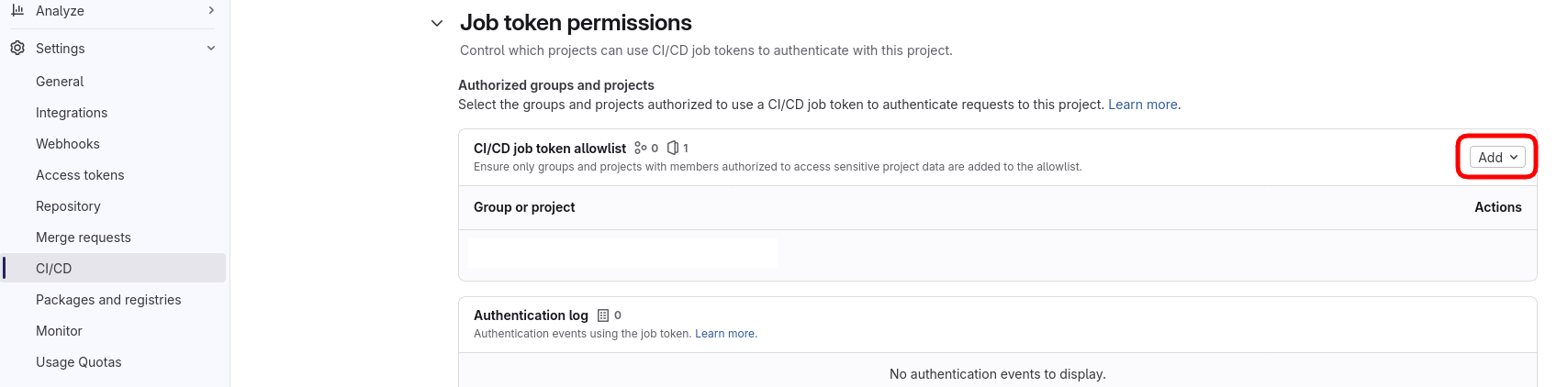 gitlab ci/cd job token allowlist