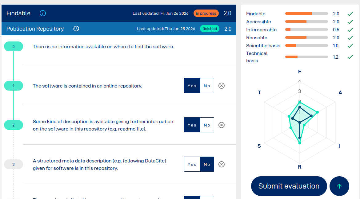 Screenshot of the questionnaire and evaluation polygon in helmholtz.software.