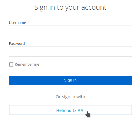 Keycloak login page, click on Helmholtz ID / AAI