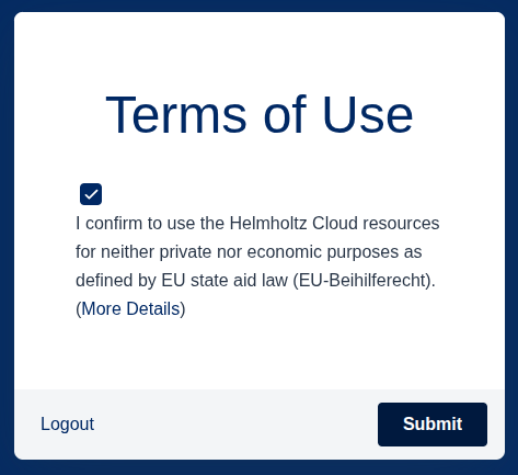 Acknowledgment of the terms of use