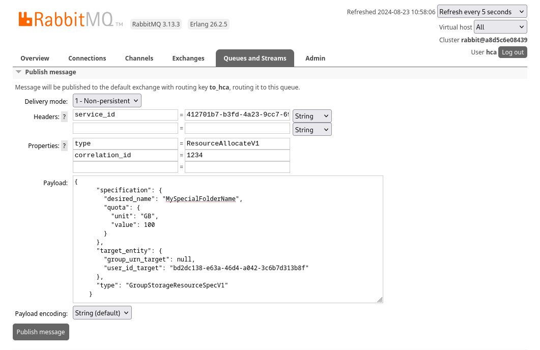 RabbitMQ send resource request message