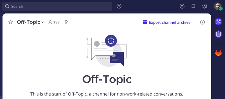 Screenshot: channel header with “Export channel archive”