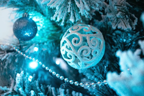 blue baubles on a tree