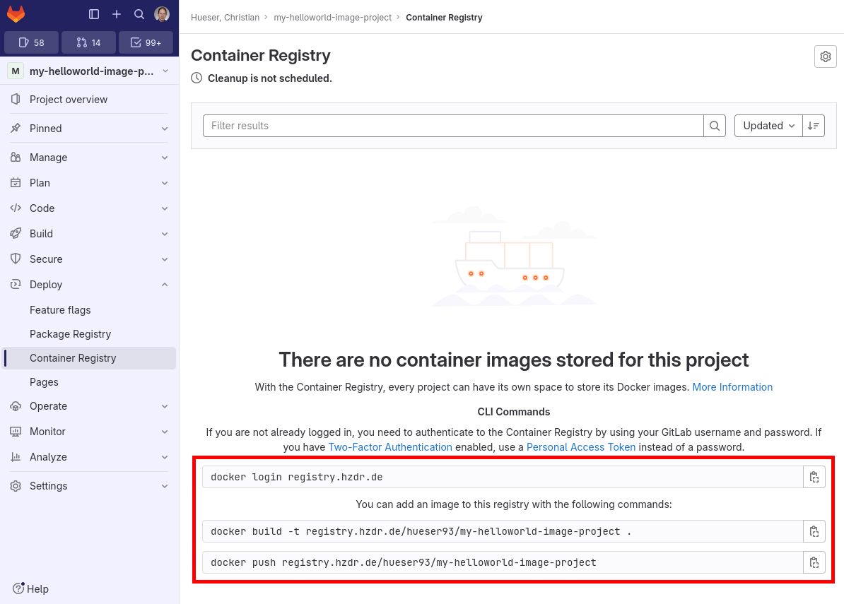 GitLab Container Registry commands