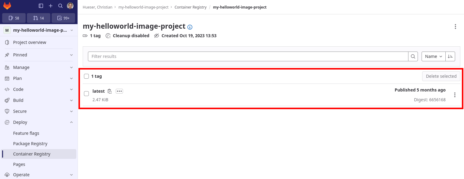 GitLab Container Registry tags
